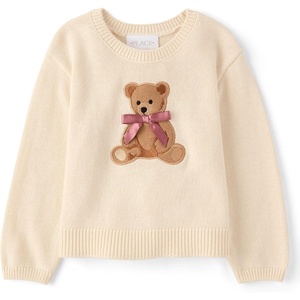 The Children’s Place Baby Girls’ and Toddler Long Sleeve Embroidered Sweater(Frappe Bear)