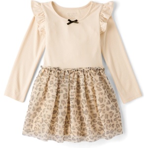 The Children’s Place Baby Girls’ and Toddler Long Sleeve Tutu Dress(Canoe Leopard)