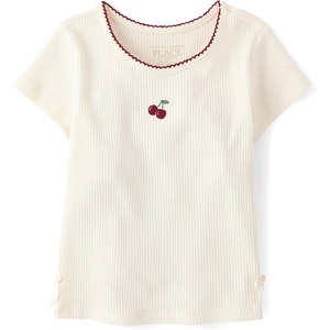 The Children’s Place Baby Girls’ and Toddler Short Sleeve Ribbed Tee(Marshmallow)