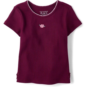 The Children’s Place Baby Girls’ and Toddler Short Sleeve Ribbed Tee(Sugar Beet)