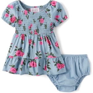 The Children’s Place Baby and Toddler Girls’ Short Sleeve Casual Dresses(Blue Aura Ruffle)