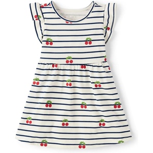 The Children’s Place Baby and Toddler Girls’ Short Sleeve Casual Dresses(Cherry Stripes)