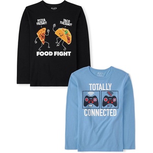 The Children’s Place Boys’ Gamer,Cars,Sports Long Sleeve Graphic T-Shirts,2 Pack(Food Fight/Totally Connected)