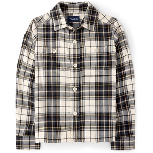 The Children’s Place Boys’ Long Sleeve Plaid Flannel Button Up Shirt(Black/White)