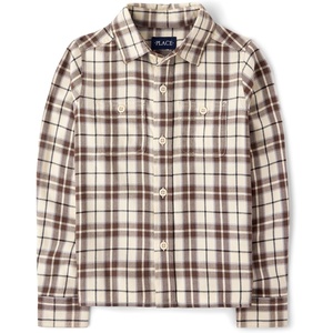 The Children’s Place Boys’ Long Sleeve Plaid Flannel Button Up Shirt(Moose Trail)