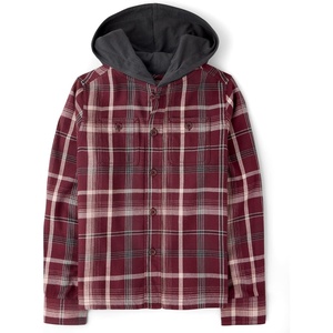 The Children’s Place Boys’ Long Sleeve Plaid Flannel Hooded Button Up Shirt(Deep Wine Plaid)