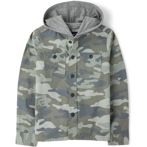 The Children’s Place Boys’ Long Sleeve Plaid Flannel Hooded Button Up Shirt(Sedona Sage Camo)