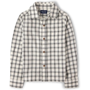 The Children’s Place Boys’ Long Sleeve Plaid Textured Poplin Button Up Shirt(Hay Stack Plaid)