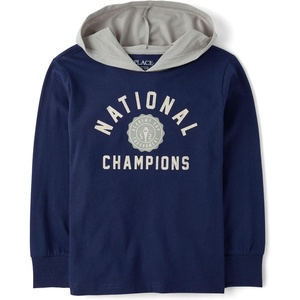 The Children’s Place Boys’ Long Sleeve Varsity Hooded Top(Thunder Blue Champions)