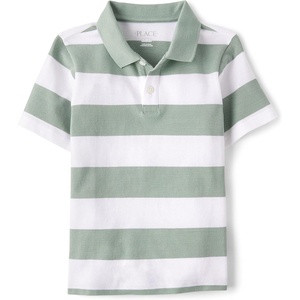 The Children’s Place Boys’ Uniform Short Sleeve Pique Polo(Mint Taffy Stripe)