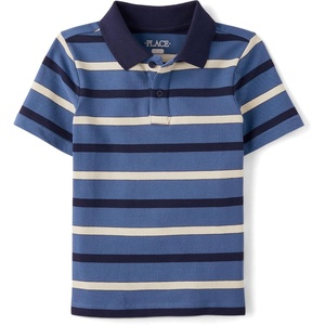 The Children’s Place Boys’ Uniform Short Sleeve Pique Polo(Spring Lake Stripe)