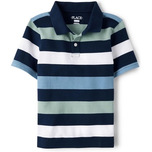 The Children’s Place Boys’ Uniform Short Sleeve Pique Polo(Tidal Multi Stripe)