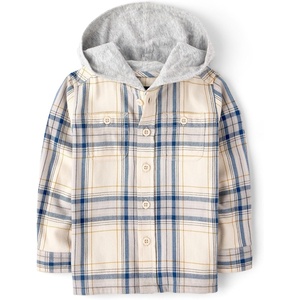 The Children’s Place Boys’ and Toddler Boys Long Sleeve Plaid Flannel Hooded Button Up Shirt(Misty Gray Plaid)