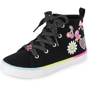 The Children’s Place Girls Casual Lace Up Hi Top Sneakers(Black Doodle)