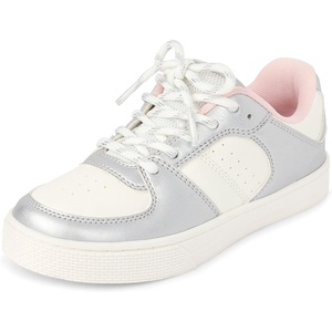 The Children’s Place Girls Casual Lace Up Low Top Sneakers(Silver Colorblock)