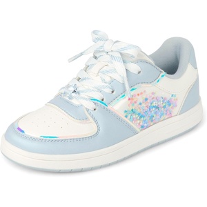 The Children’s Place Girls’ Girls’ Casual Lace Up Low Top Sneakers(Blue Glitter)