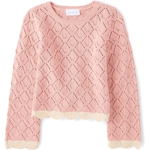 The Children’s Place Girls’ Long Sleeve Crew Neck Pullover Sweater(Pink Melon)