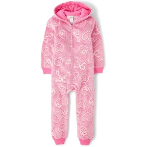 The Children’s Place Girls’ Long Sleeve Fleece Zip Up One Piece Pajama(Bow Glow)