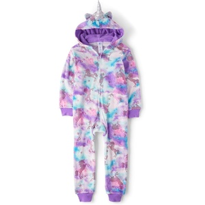 The Children’s Place Girls’ Long Sleeve Fleece Zip Up One Piece Pajama(Foil Unicon)