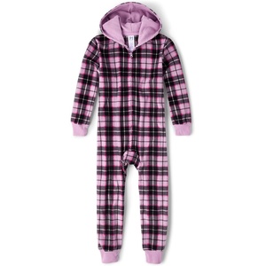 The Children’s Place Girls’ Long Sleeve Fleece Zip Up One Piece Pajama(Lilac Luster)