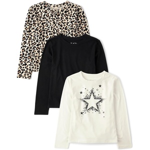 The Children’s Place Girls’ Long Sleeve Knit Fashion Shirt(Star/Black/Leopard 3-pack)