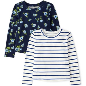 The Children’s Place Girls’ Long Sleeve Knit Fashion Shirt(Tidal Floral/Striped 2-pack)