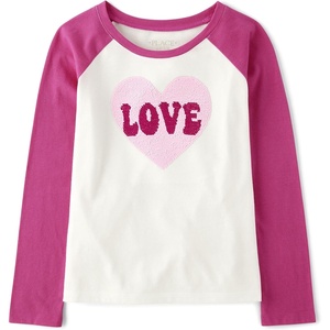 The Children’s Place Girls’ Long Sleeve Knit Fashion Shirt(Vday Raglan Tee)