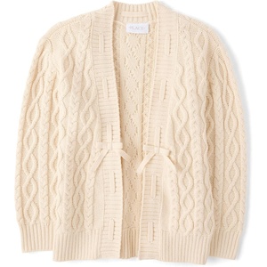 The Children’s Place Girls’ Long Sleeve Open Front Knit Cardigan(Beige)