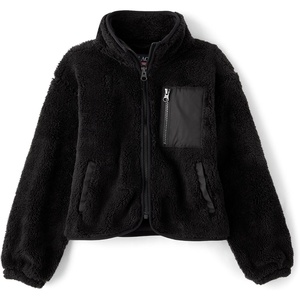 The Children’s Place Girls’ Long Sleeve Sherpa Fleece Full Zip Jacket(Classic Black)