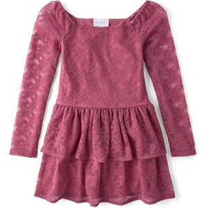 The Children’s Place Girls’ Long Sleeve Tiered Dress(Vintage Rose)