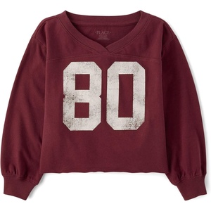 The Children’s Place Girls’ Long Sleeve Varsity Sueded Top(Bitter Sweet)