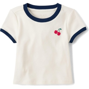 The Children’s Place Girls’ Short Sleeve Baby Tee(Marshmallow Cherry)