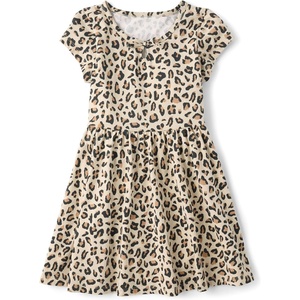 The Children’s Place Girls’ Short Sleeve Casual Dress(Leopard)
