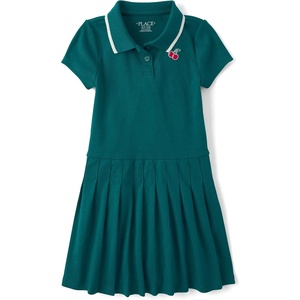 The Children’s Place Girls’ Short Sleeve Drop Waist Polo Dress(Jaded Teal)