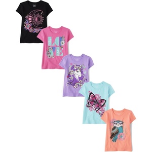 The Children’s Place Girls’ Short Sleeve Graphic T-shirts (5-Pack)(Unicorn/Owl/Love/Moon/Butterfly)