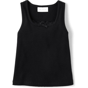 The Children’s Place Girls’ Sleeveless Lace Ribbed Tank Tops(Black)