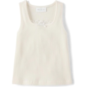 The Children’s Place Girls’ Sleeveless Lace Ribbed Tank Tops(Marshmallow)