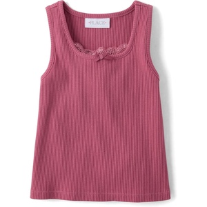 The Children’s Place Girls’ Sleeveless Lace Ribbed Tank Tops(Vintage Rose)