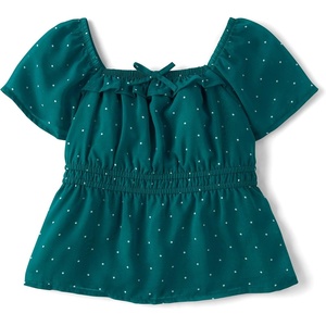 The Children’s Place Girls’ Smocked Short Sleeve Tops(Jaded Teal)
