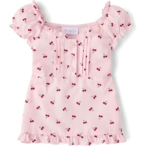 The Children’s Place Girls’ Smocked Short Sleeve Tops(Petal Cherries)