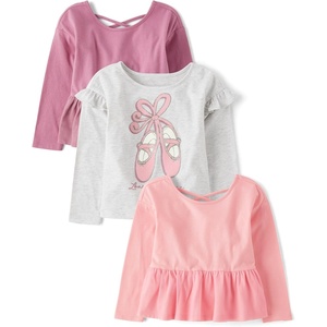 The Children’s Place Girls and Toddler Long Sleeve Everyday Casual Knit Shirt(Ballet Shoes/Mauve/Pink 3-pack)