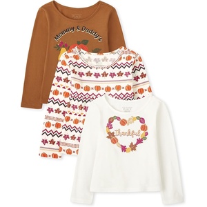 The Children’s Place Girls and Toddler Long Sleeve Everyday Casual Knit Shirt(Harvest 3-pack)