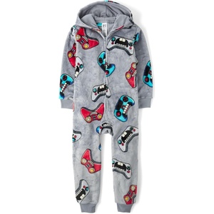 The Children’s Place boys Long Sleeve Fleece Hooded Zip Front One Piece Pajamas(Gamer)