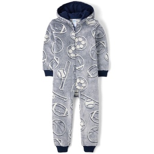 The Children’s Place boys Long Sleeve Fleece Hooded Zip Front One Piece Pajamas(Sports Glow)