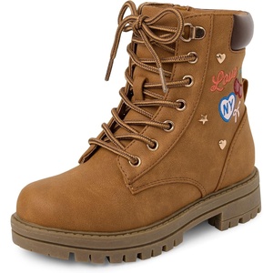 The Children’s Place girls Lace Up Combat Boots(Tan Patchwork)