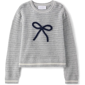 The Children’s Place Baby Girls’ and Toddler Long Sleeve Crew Neck Pullover Sweater(Mist Bow)