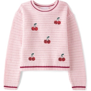 The Children’s Place Baby Girls’ and Toddler Long Sleeve Crew Neck Pullover Sweater(Rose Mist Cherries)