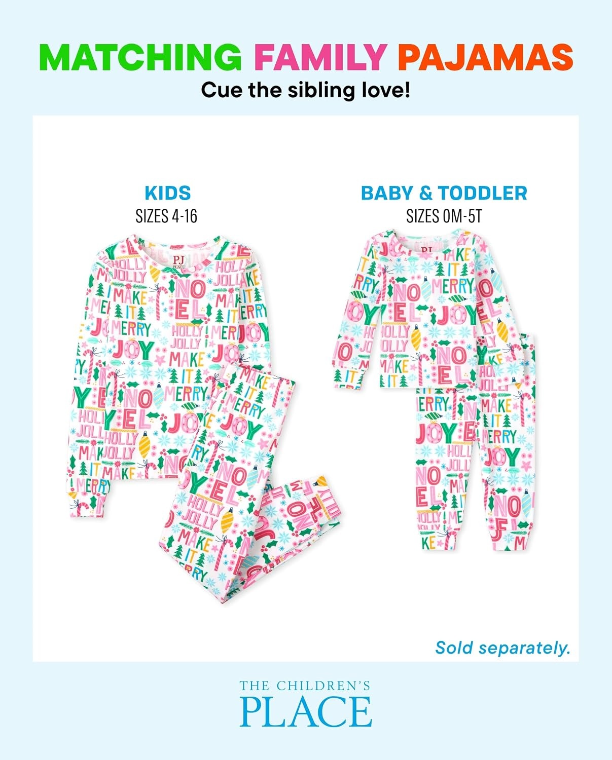 image:imageThe Childrens Place Family Matching Christmas Pajama Sets CottonMerry Joy Pink