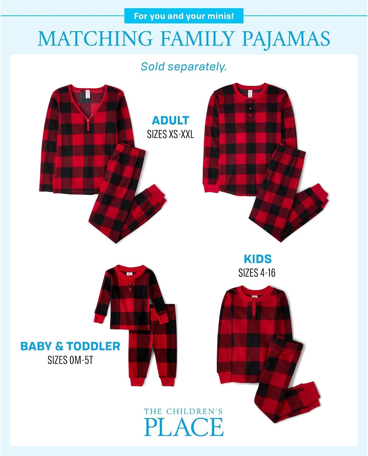 image:imageThe Childrens Place Family Matching Holiday Pajama Sets ThermalRed Buffalo Plaid