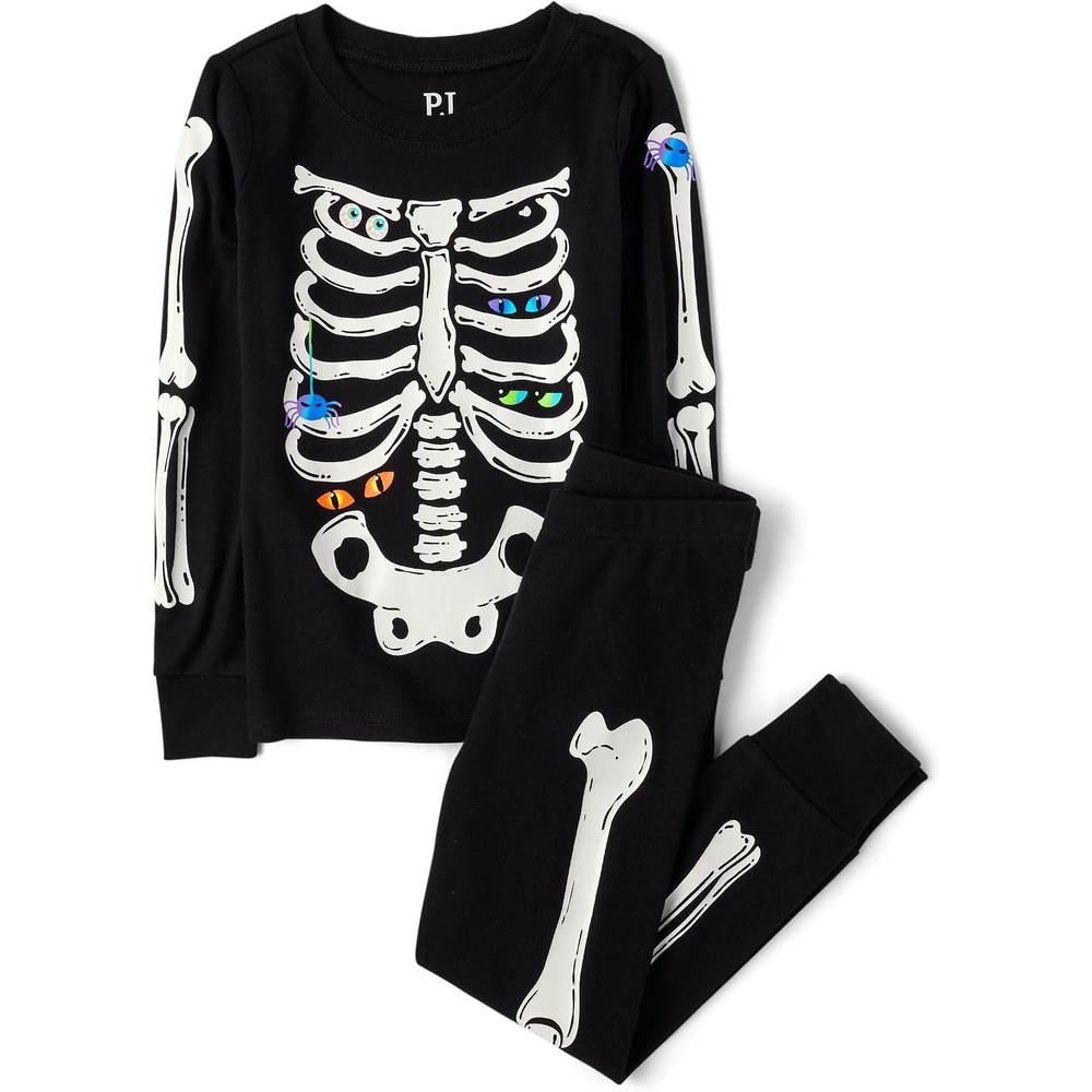 image:imageThe Childrens Place Baby Halloween and Holiday Long Sleeve PajamasSkeleton Eyes Glow